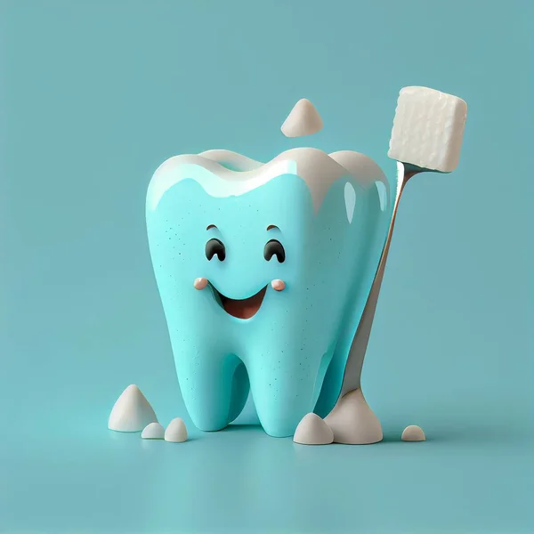 tooth with a blue teeth on a white background.