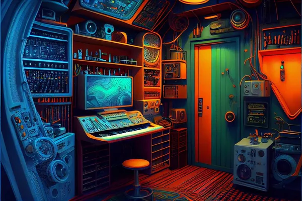 3d illustration of a room with a computer monitor