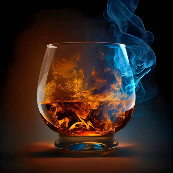 glass of whiskey with ice cubes on a black background