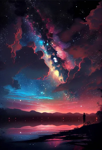beautiful night sky with stars and clouds