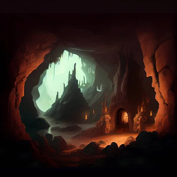 Caverna Do Tesouro. Lugar Do Jogo Da Fantasia, Mina Dos Desenhos
