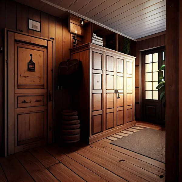 wooden door in the room