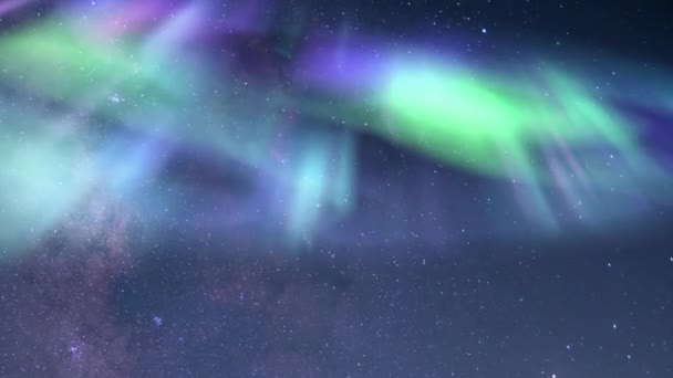 Galactic Embrace Vintergatan Galaxy Time Lapse Och Aurora — Stockvideo