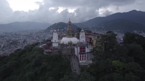 Nepal Swayambhunath Stupa Hava Çekimi Katmandu Seyir Defteri Nde Dönüşü — Stok video