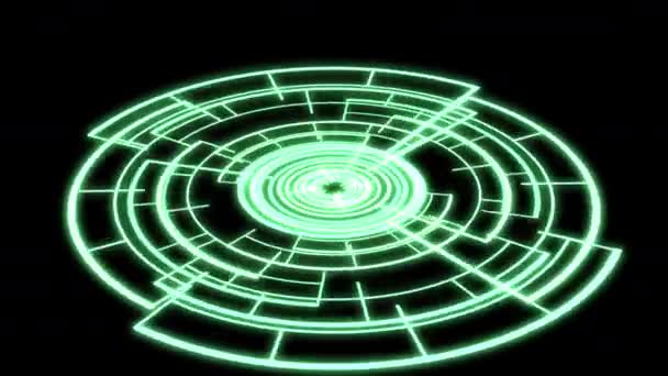 Smyčka Kruh Radiální Geometrické Vzory Audio Reaktivní X60 Stupně Zelená — Stock video