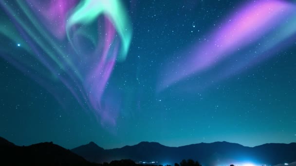 Aurora Cielo Stellato Cosmic Nocturne Mountains Loop — Video Stock