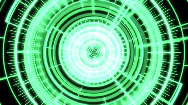 Hud Rader Radial图目标旋转明亮的绿色动画圈 — 图库视频影像
