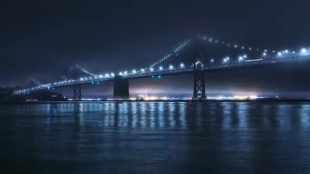 Мост Заливе Сан Франциско Пир Ночное Время Калифорнии Сша — стоковое видео