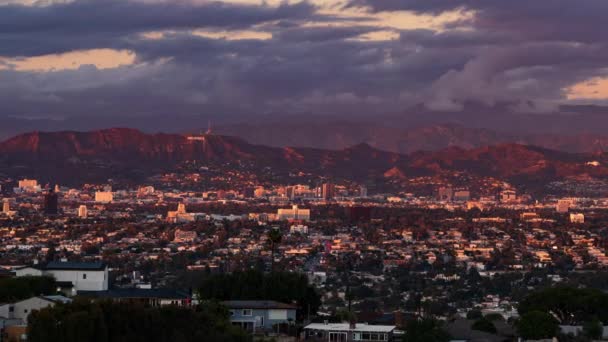 Hollywood Los Angeles Sunset Night Telephoto Pan California Amerikai Egyesült — Stock videók