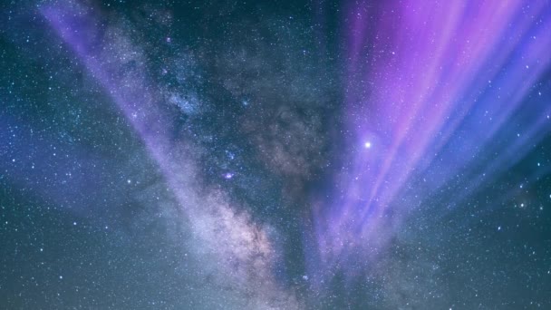 Galaktyka Drogi Mlecznej Fioletowa Pętla Zorzy Polarnej 50Mm Południowym Niebie — Wideo stockowe