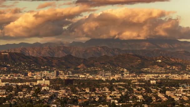 ハリウッドとロサンゼルスサンセット テレフォトパンLタイムラップス カリフォルニア州 アメリカ — ストック動画