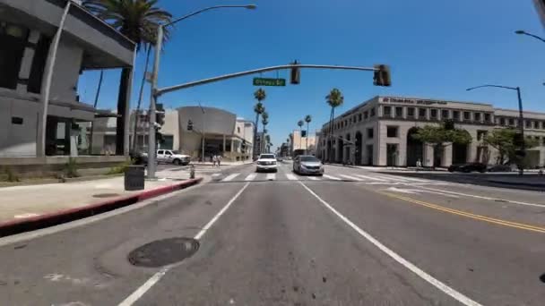 Beverly Hills Wilshire Blvd Westbound Hátsó Nézet Doheny Driving Plate — Stock videók
