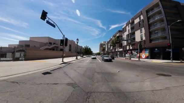 Los Angeles Downtown Wilshire Blvd Eastbound Rückansicht Valencia Driving Plate — Stockvideo