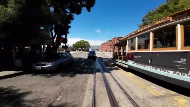 San Francisco Kablo Araba Hyde Arka Manzarası Plakası Kaliforniya Plakası — Stok video