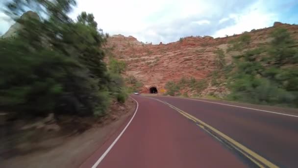 Pohonná Deska Zion Carmel Highway Zadní Pohled Utah Jihozápad Usa — Stock video