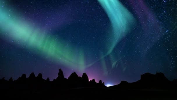 Aurora Groen Paars Melkweg Galaxy Rocks Loop Noordwest — Stockvideo