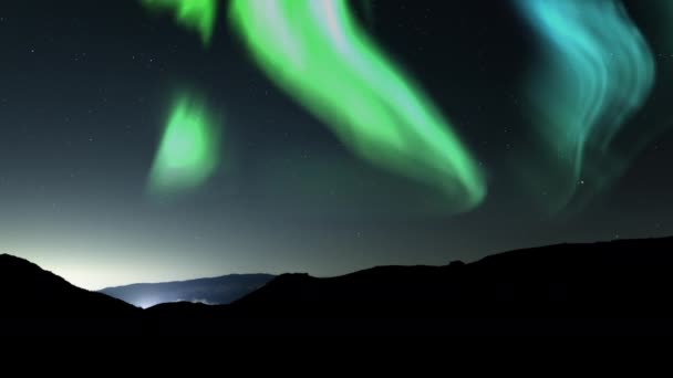 Aurora Sterrenhemel Galactische Betovering Boven Bergen Loop — Stockvideo