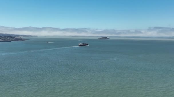 San Francisco Aerial Shot Panorama Pan Alcatraz Baby Bridge California — Vídeo de stock