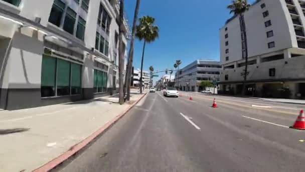 Beverly Hills Wilshire Blvd Vista Posteriore Westbound Crescent Driving Plate — Video Stock