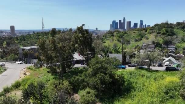Los Angeles Downtown Elysian Park Grand View Point Vista Aérea — Vídeos de Stock