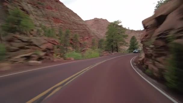 Conduzir Longo Estrada Mount Carmel Parque Nacional Zion Utah Eua — Vídeo de Stock
