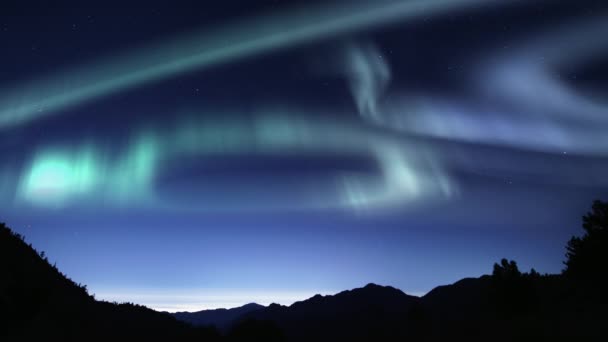 Aurora Starry Cosmic Ballet Mountains — 图库视频影像