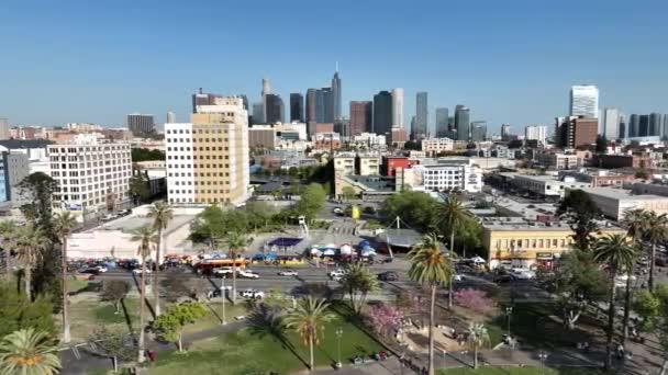 Luftaufnahme Der Innenstadt Von Los Angeles Des Macarthur Parks Und — Stockvideo