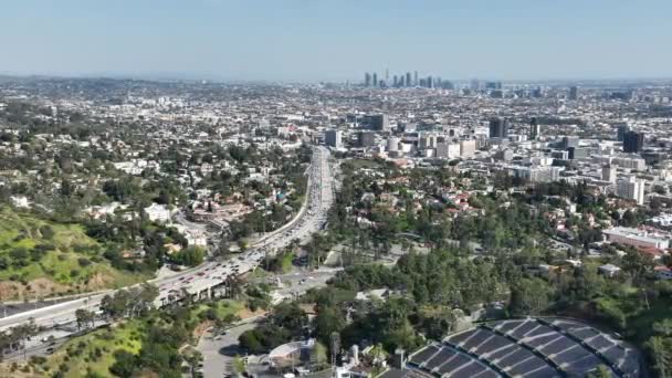 Los Angeles Downtown Desde Hollywood Aerial Captivating Cityscape Telephoto California — Vídeos de Stock