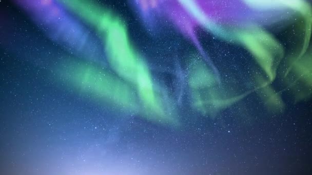 Aurora Verde Púrpura Vía Láctea Galaxy Time Lapse 24Mm West — Vídeos de Stock