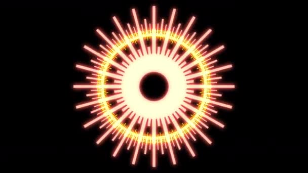 Patrones Geométricos Tribales Radiales Círculo Orange Sun Animation Loop — Vídeos de Stock
