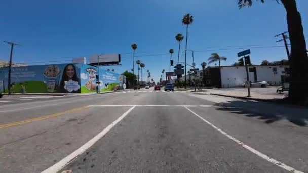 Hollywood Sunset Blvd Eastbound Front View Poinsettia Place Driving Plate — Stock Video
