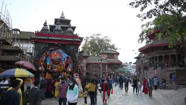 Nepál Basantapur Kathmandu Durbar Náměstí Shree Kalbhairab Chrám Kaal Bhairav — Stock video