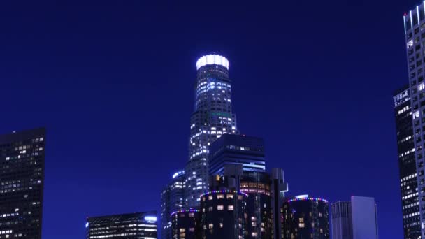 Los Angeles Downtown Night Skyline Buildings Tilt California Usa — Stock video