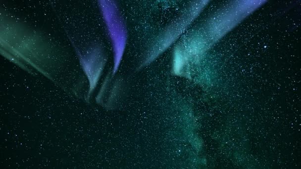 Γαλαξίας Μας Και Aurora Πράσινο Μωβ Βρόχο Στο South Sky — Αρχείο Βίντεο