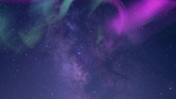 Aurora Och Vintergatan Galaxy Nighttime Delight Loop — Stockvideo