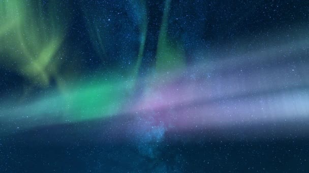 オーロラと天の川銀河宇宙バレエループ — ストック動画