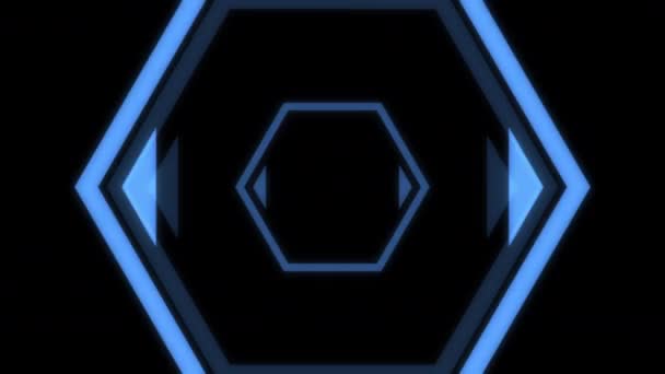 M蓝色动画环上的六边形图标闪烁锁 — 图库视频影像