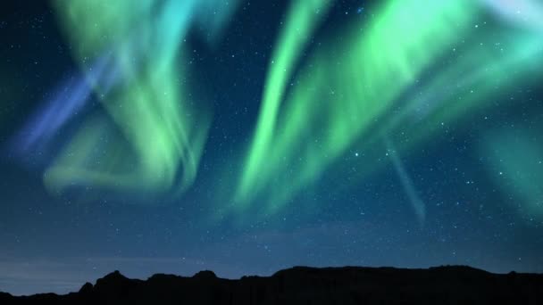 Aurora Green Starry Sky Kanyon Felett Döntsd — Stock videók
