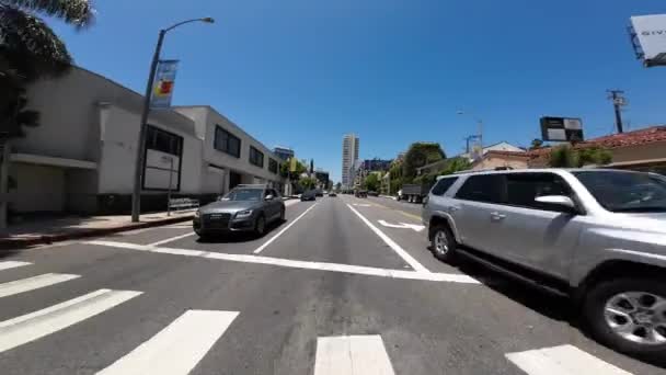 West Hollywood Sunset Strip Oostwaarts Achteraanzicht Doheny Driving Plate California — Stockvideo