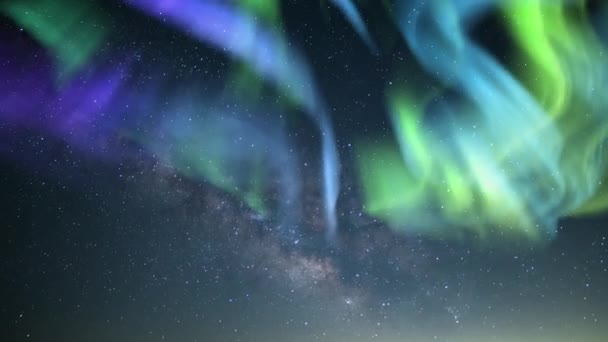 Aurora Och Vintergatan Galaxy Time Lapse Kosmisk Uvertyr — Stockvideo