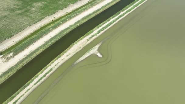 Tulare Lake Flood Underwater Farmland Aerial Shot Orbit San Joaquin — kuvapankkivideo