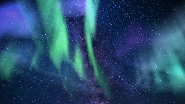 Aurora Vihreä Violetti Linnunrata Galaxy Loop Purple South Sky Sky — kuvapankkivideo