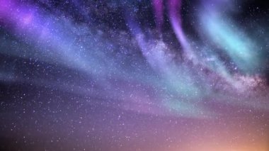 Aurora Mor Mavili ve Samanyolu Galaksisi Horizon Eğimi Üzerinde