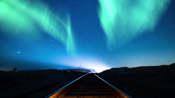 Aurora Green Starry Sky Train Track Silmukka — kuvapankkivideo