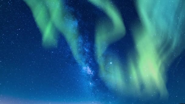 Aurora Green Milky Way Galaxy Horizon Déli Billenés Lefelé — Stock videók