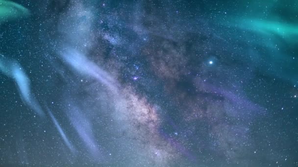 极光与银河系夏季50Mm南天时间飞逝模拟北极光 — 图库视频影像