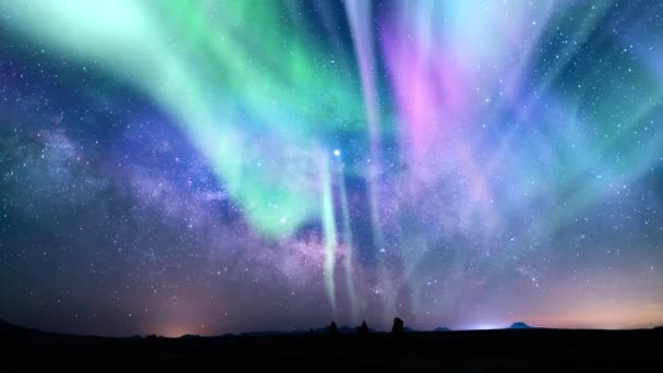 Aurora Yeşil Mor Samanyolu Galaksisi Buzdağı Döngüsü Üzerinde — Stok video