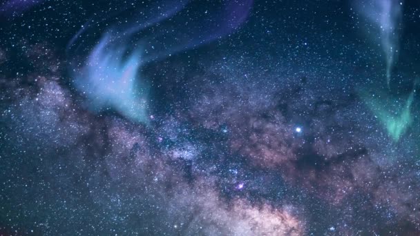Aurora Yeşil Mor Samanyolu Galaksisi Güneybatı Gökyüzü Nde — Stok video