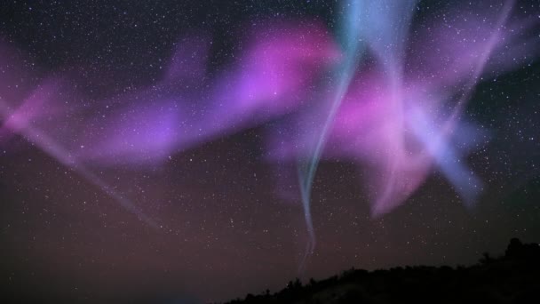 Burza Słoneczna Aurora Fioletowy Niebieski Droga Mleczna Galaxy Joshua Tree — Wideo stockowe