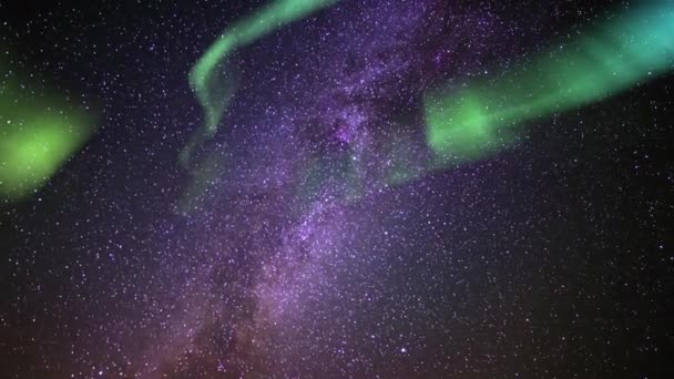Aurora Solar Storm Linnunrata Galaxy Time Lapse Perseid Meteor Suihku — kuvapankkivideo